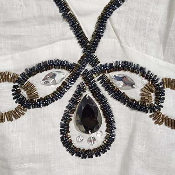 Chico’s Sawyer Optic White Sequin Swimsuit Coverup Linen Tunic Size 2/Large - Picture 8 of 14